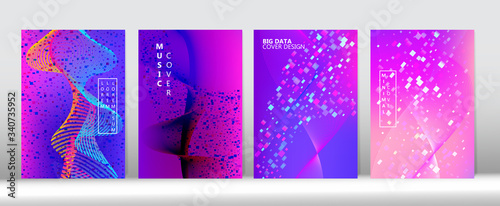3D Liquid Shapes Music Cover Template. Equalizer Gradient Overlay. Big Data Neon Tech 
