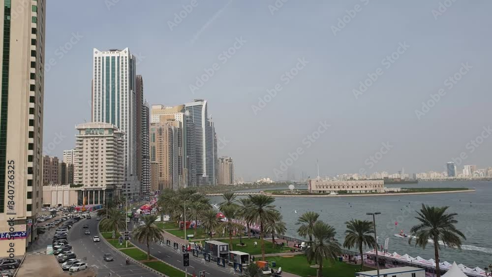 Beatiful genaral view of Sharjah street which is most popular city of UAE