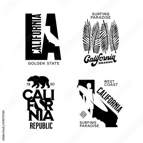 California state related t-shirt design set. Vector illustration.