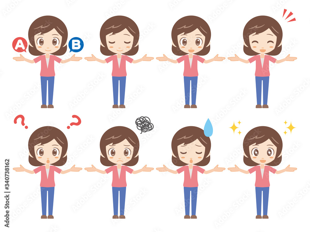 人物セット_手を広げる_女性_ピンク 人物セット_手を広げる_女性_ピンク