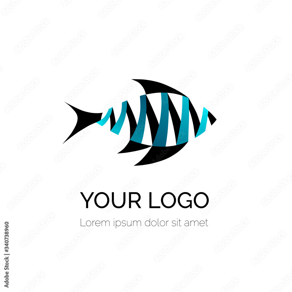 Logo with a fish on a white background. Logoti with a gradient. For a seafood company selling fish. Good food and fish restaurant.