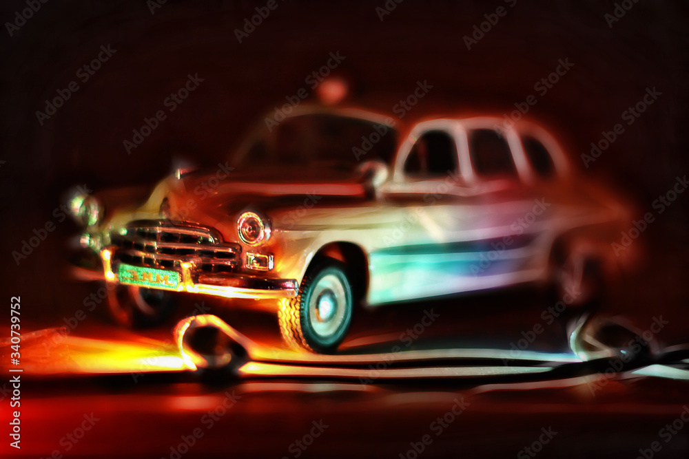 vintage car on fire