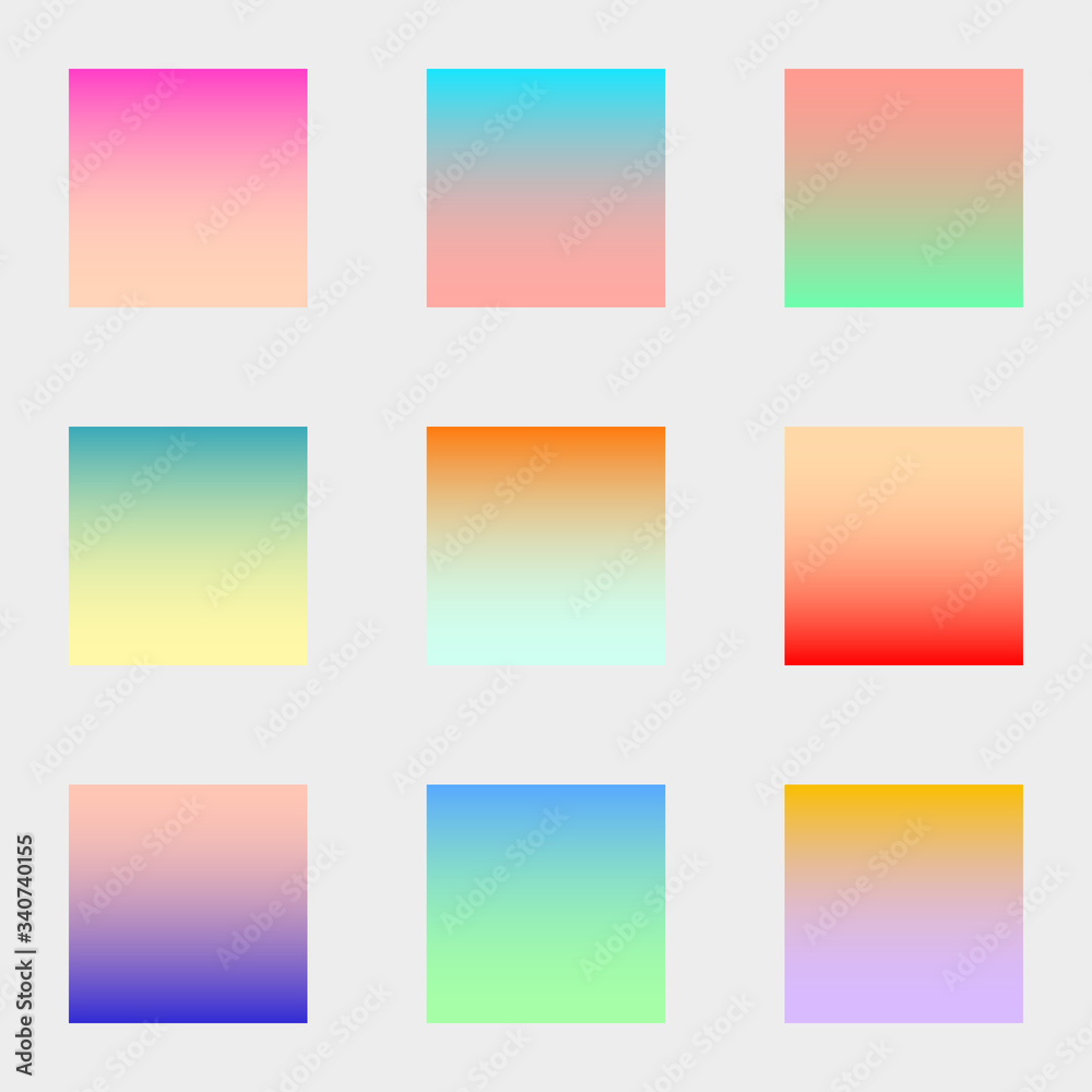 Set of squares blurred gradient nature colorful modern abstract backgrounds. Colorful fluid covers for calendar, brochure, invitation, cards. Trendy soft color. Collection for screens and mobile app.