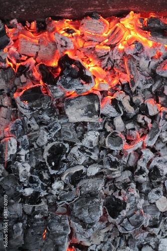 Hot coals in the grill
