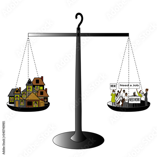 On one side of the scale is earth's population on quarantine, on the other unemployed people. The difficult choice between total quarantine or growth of unemployment in the face of a pandemic.