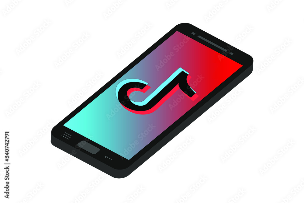 Vector illustration of black smartphone isolated on white background. Music note in different colors on display. Vector illustration of black smartphone isolated on white background. Music note in different colors on display.