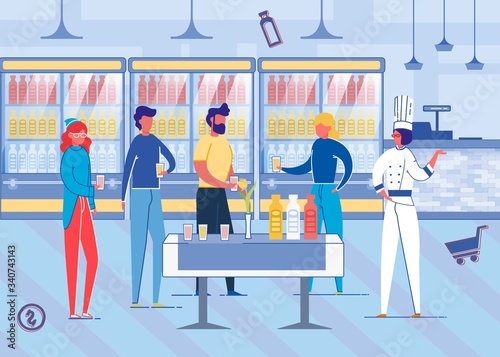 Man and Woman Degusting Drink, Franchising Flat.