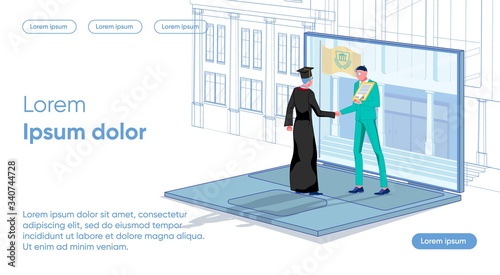 Man in Suit and Guy Stand Laptop and get Diploma.