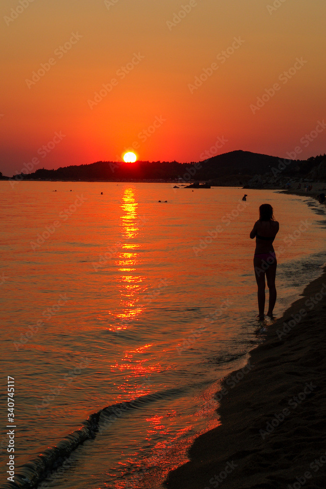 Sunset at the Chalkidiki, Greece sea landscape.