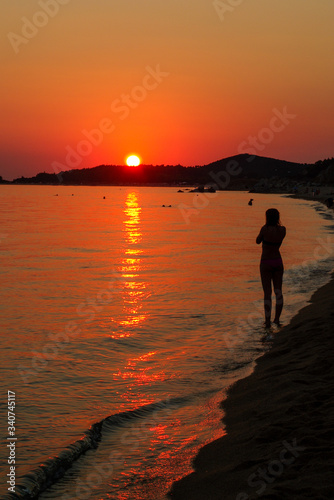 Sunset at the Chalkidiki, Greece sea landscape.