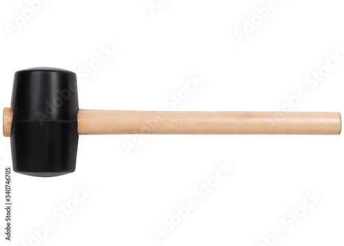 Rubber mallet tile mallet with wooden handle isolated on white background. Horizontal shot 