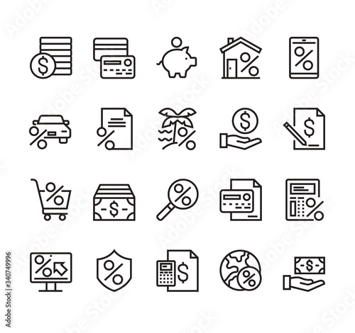 Credit and loan banking financial line simple icon isolated set. Vector graphic design concept