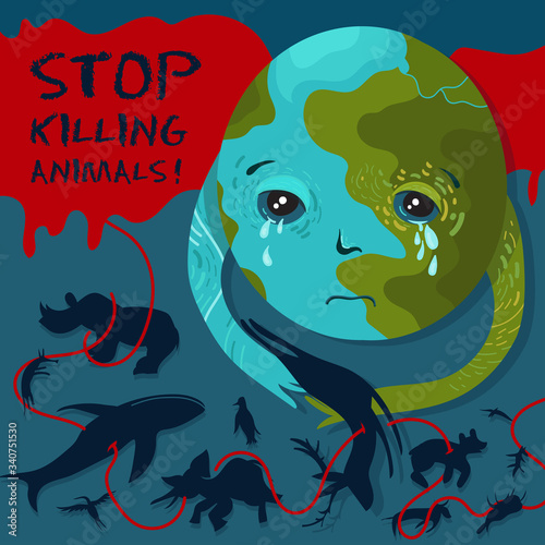 Stop killing animals. Vector conceptual zoo protection illustration