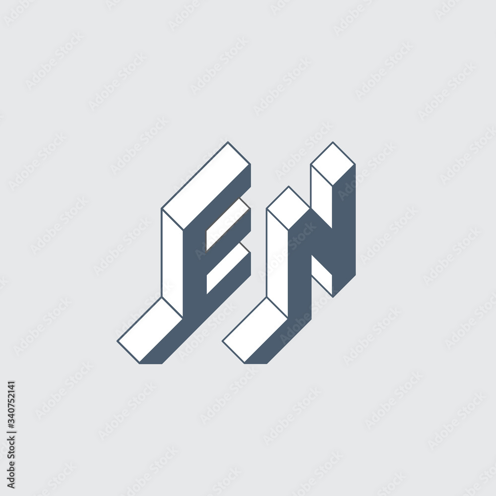 EN - 2-letter code. E and N - Monogram or logotype. Isometric 3d font for design. Three-dimension letters. Vector. EN - 2-letter code. E and N - Monogram or logotype. Isometric 3d font for design. Three-dimension letters. Vector.