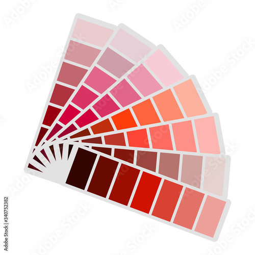 Red color palettes fan-shaped unfolded to the right. Vector illustration. Stock Photo.