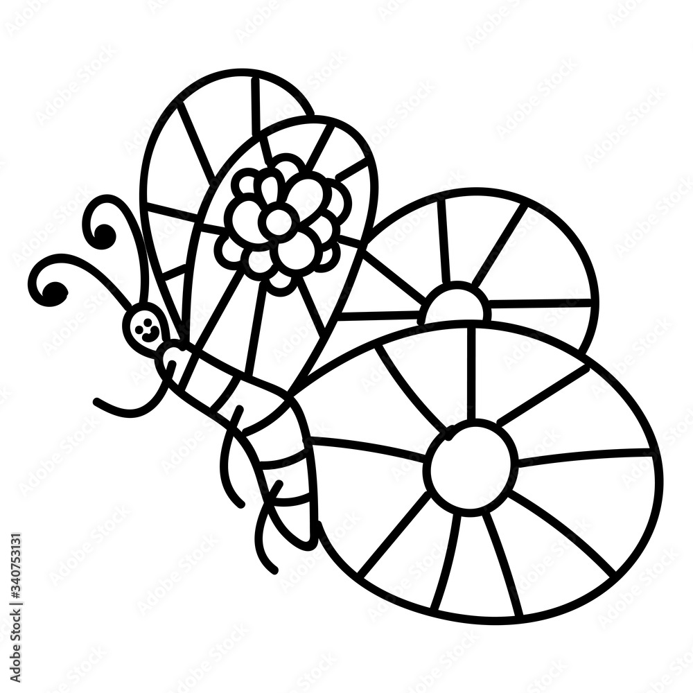 Cartoon doodle butterfly isolated on white background. Vector illustration.  