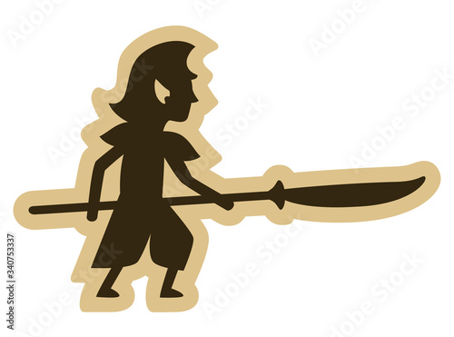Medieval fantasy elf warrior wielding a spear. Silhouette icon isolated on white.