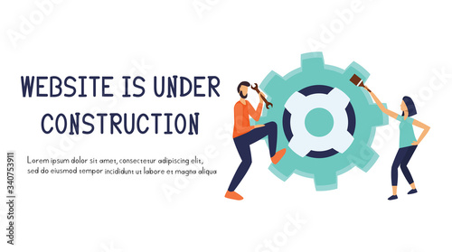 The site is under repair, web page template, flat banner for sites, vector illustration