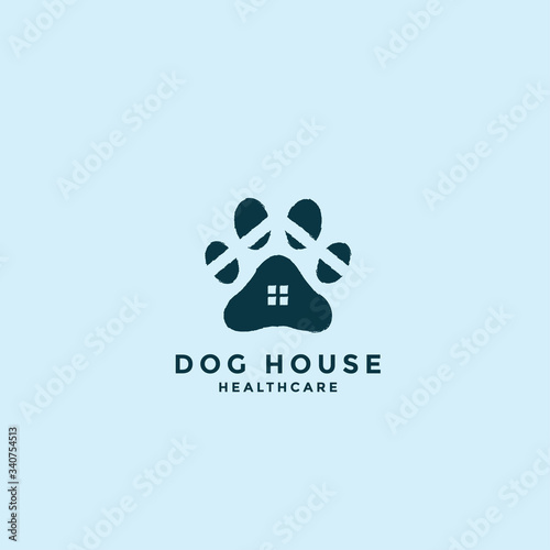 dog paw house logo vector icon illustration