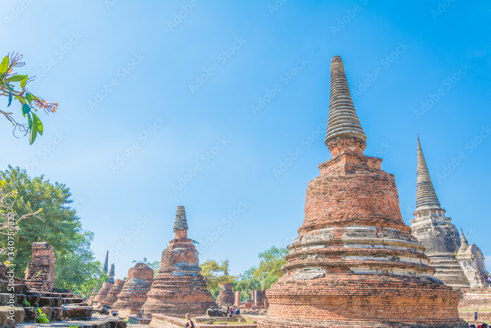 ruins of ayutthaya temple ancient city kingdom of siam with blue sky in southeast asia thailand bangkok beautiful culture and religion