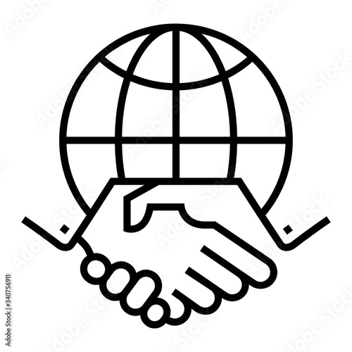 Global collaboration line icon. Partnership, handshake sign.