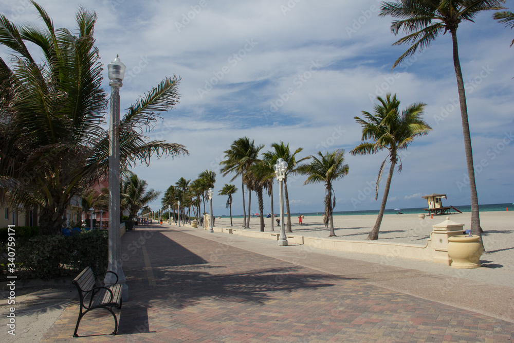 Hollywood Beach Miami. Playa grande palmeras camino vaje Stock Photo ...