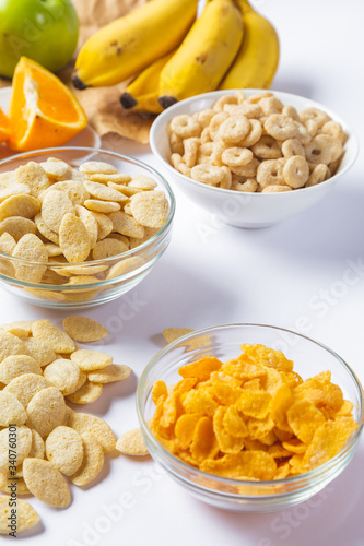 cereals with milk on white background