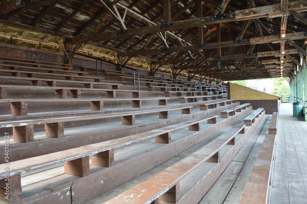 Empty Wooden Grandstand Seats