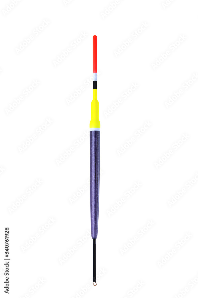 Long cylindrical fishing float for fishing with a fishing rod on a white background Long cylindrical fishing float for fishing with a fishing rod on a white background