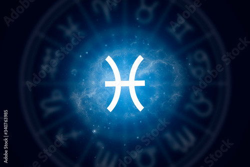Zodiac sign Pisces on a background of the starry sky. Illustration for horoscope