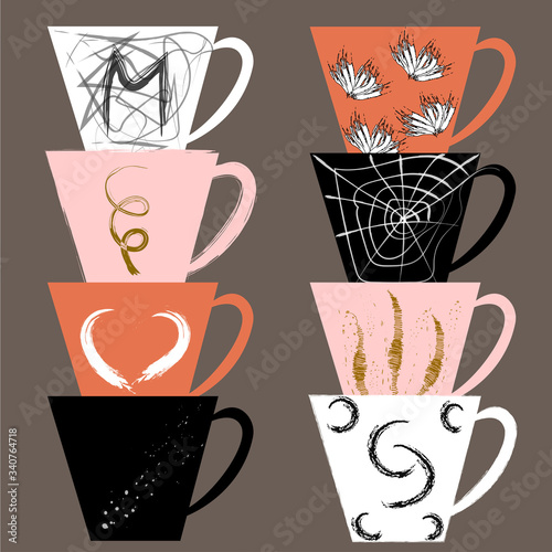 Set with cups. Flat style