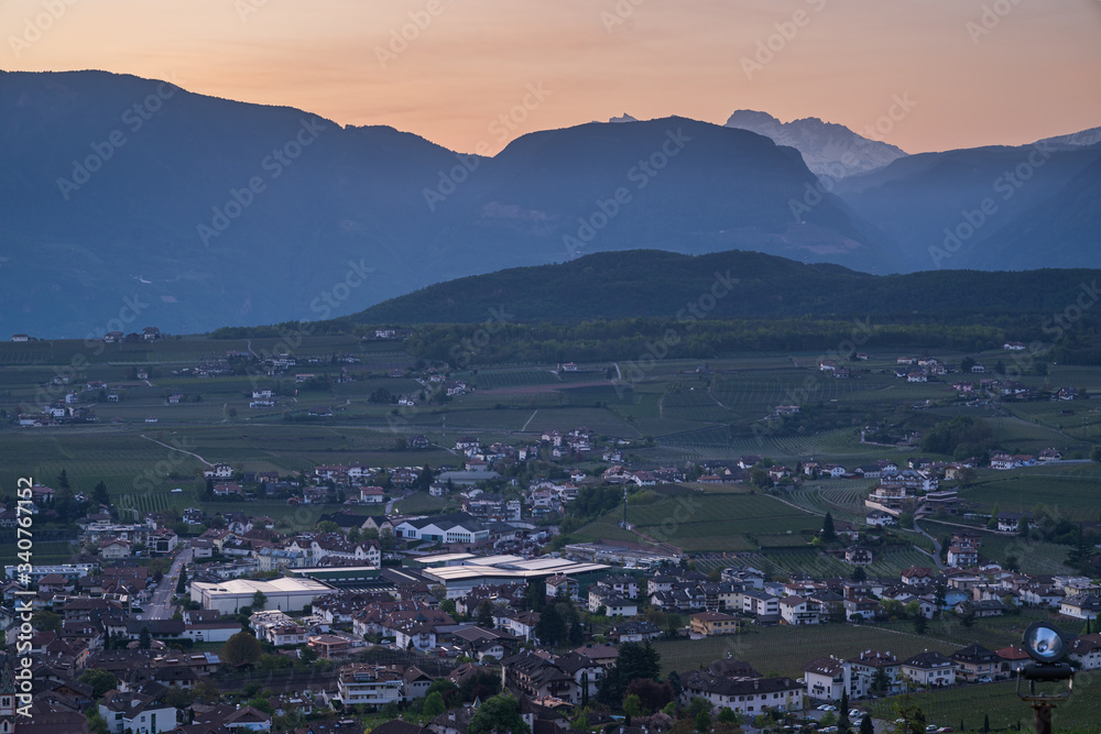 View of Appiano in South Tyrol in northern Italy from the Gleifkirche monastery.