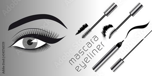 illustration vectorielle de cosmétique pour les cils - mascara et eye-liner.