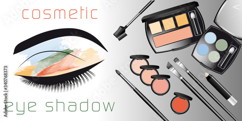 illustration vectorielle de cosmétique pour les yeux - fard à paupière et pinceaux.