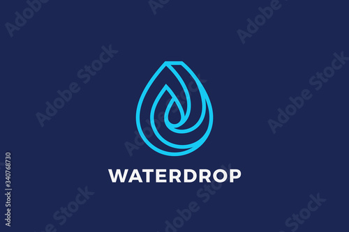 Water Droplet Drop Logo design vector template Linear Outline style. Natural Mineral Aqua Drink Oil Liquid Energy Logotype infinity concept icon.