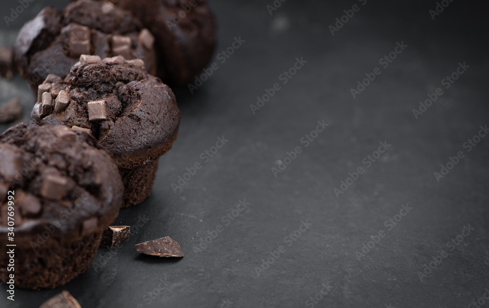 Some Chocolate Muffins (close-up shot; selective focus) Some Chocolate Muffins (close-up shot; selective focus)