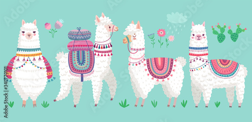 Cute Llamas. Funny hand drawn alpaca characters.