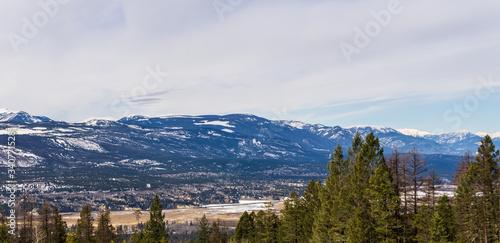 panoramic view of valley and mountains in Fairmont Hot Springs British Columbia Canada.