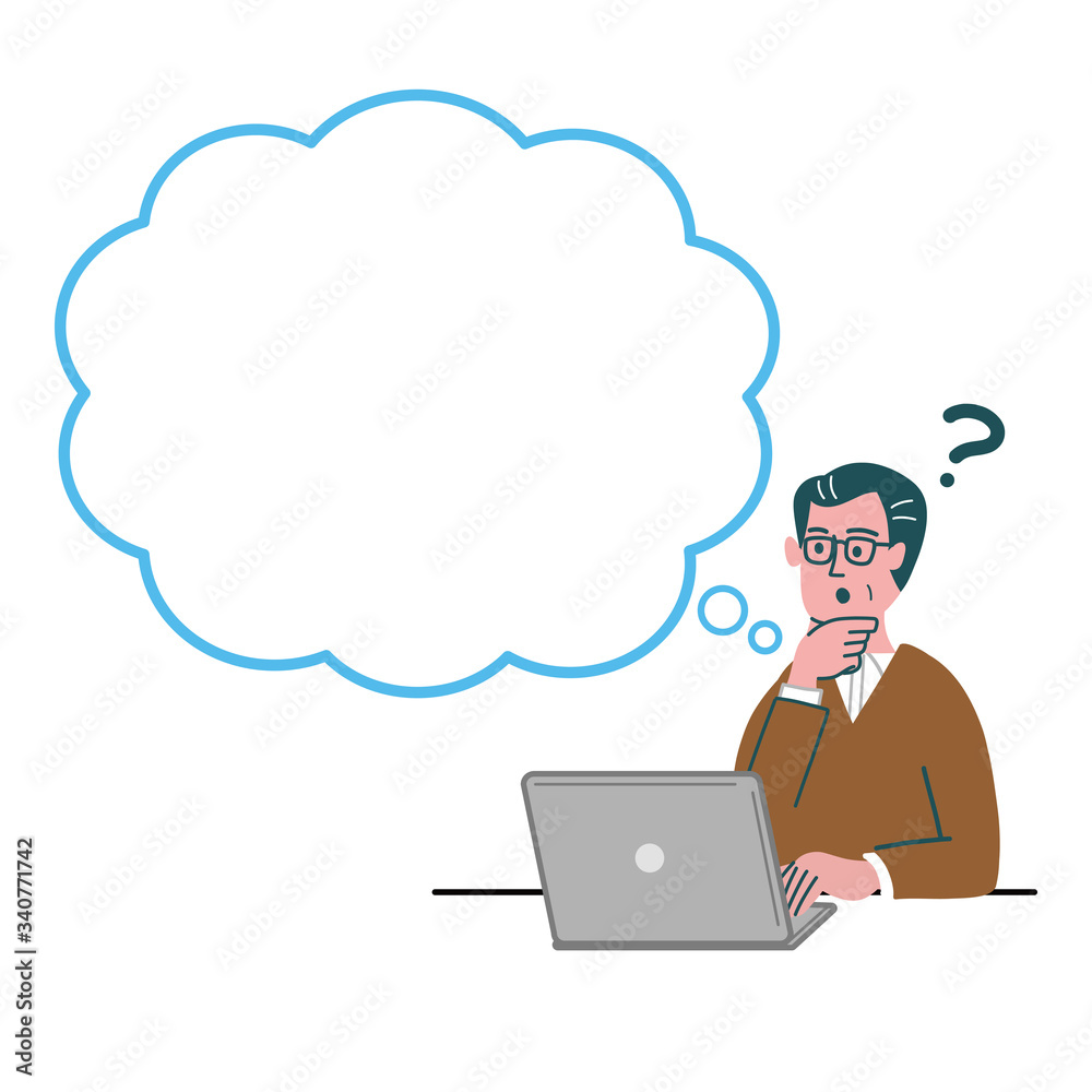 男性　主夫　パソコン　考えている　空欄　空白