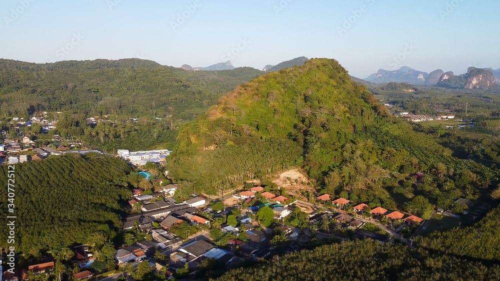 Krabi and Ao Nang beautiful countryside in the morning, Thailand aerial view