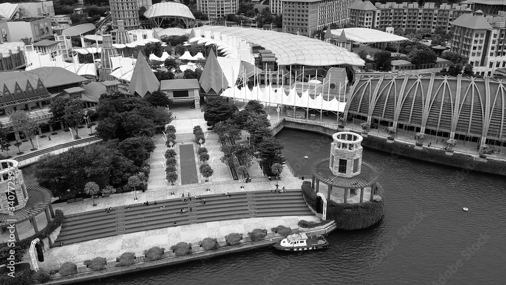 Sentosa Island, Singapore. Aerial view of cityscape and coastline