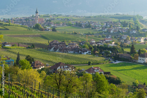 View of Appiano in South Tyrol in northern Italy from the Gleifkirche monastery.
