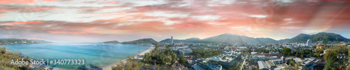 Amazing aerial view of Patong Beach and Phuket skyline, Thailand