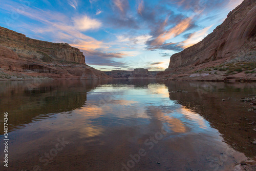 Sunset over Last Chance Bay. This bay is one of the longer bays on Lake Powell in Utah.