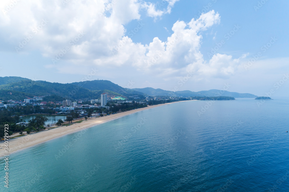 Empty beach at Karon beach Phuket Thailand in May 1- 2020 Beach closed during the Covid-19 Outbreak.