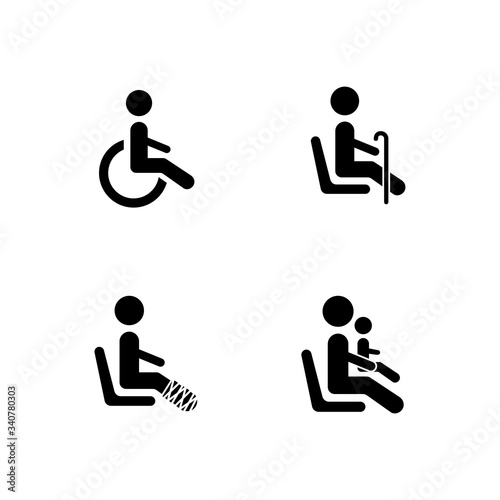 Set of priority seat line glyph design vector. Black glyph vector icon.
