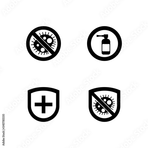 Set of anti bacterial glyph icon design. Health protection icon design. Badge health illustration vector. Black glyph vector icon.