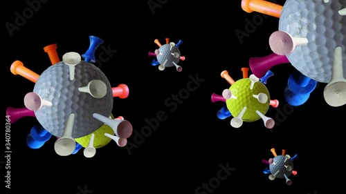 Coronavirus Pandemic COVID-19 Diagram but instead using Golf balls and Tee's  photo