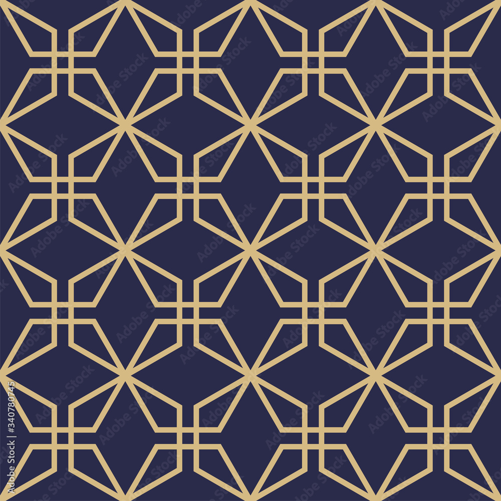 Geometric abstract ornamental pattern. Seamless vector background. Dark blue and gold texture. Graphic modern pattern Geometric abstract ornamental pattern. Seamless vector background. Dark blue and gold texture. Graphic modern pattern