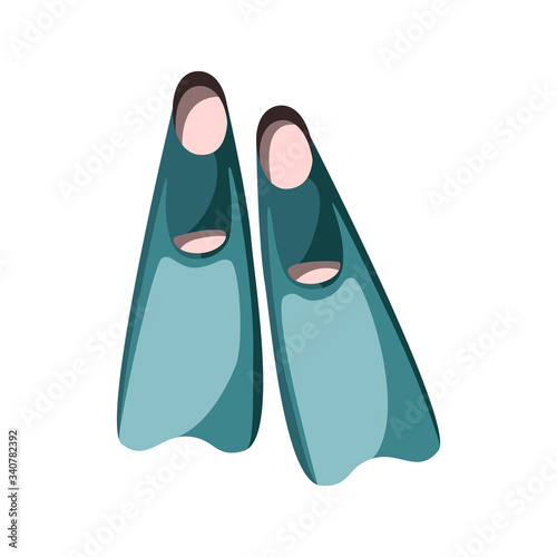 Rubber flippers for swimming, top view. Design element on the theme of diving, tourism and recreation at sea. Vector Illustration in cartoon style isolated on white background.